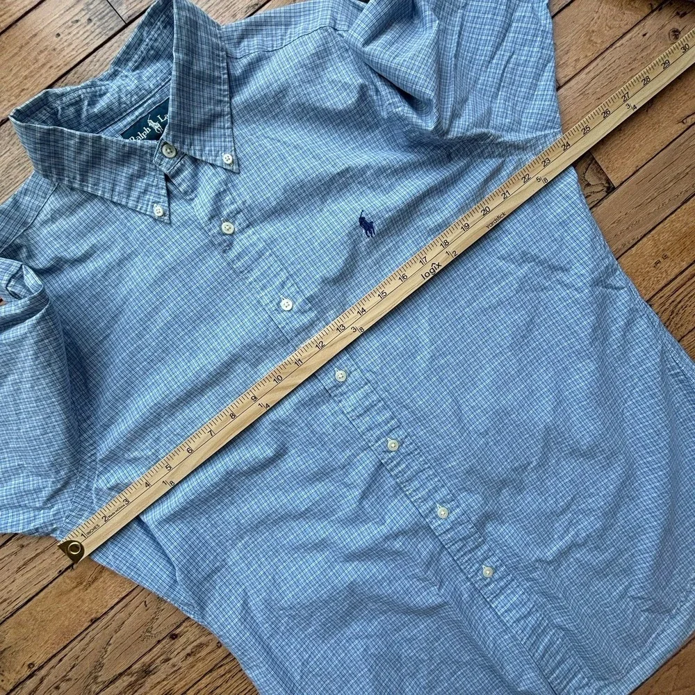 Mens Ralph Lauren Button Down Dress Shirt Blue‎ Checkered Horse Polo Logo Sz L